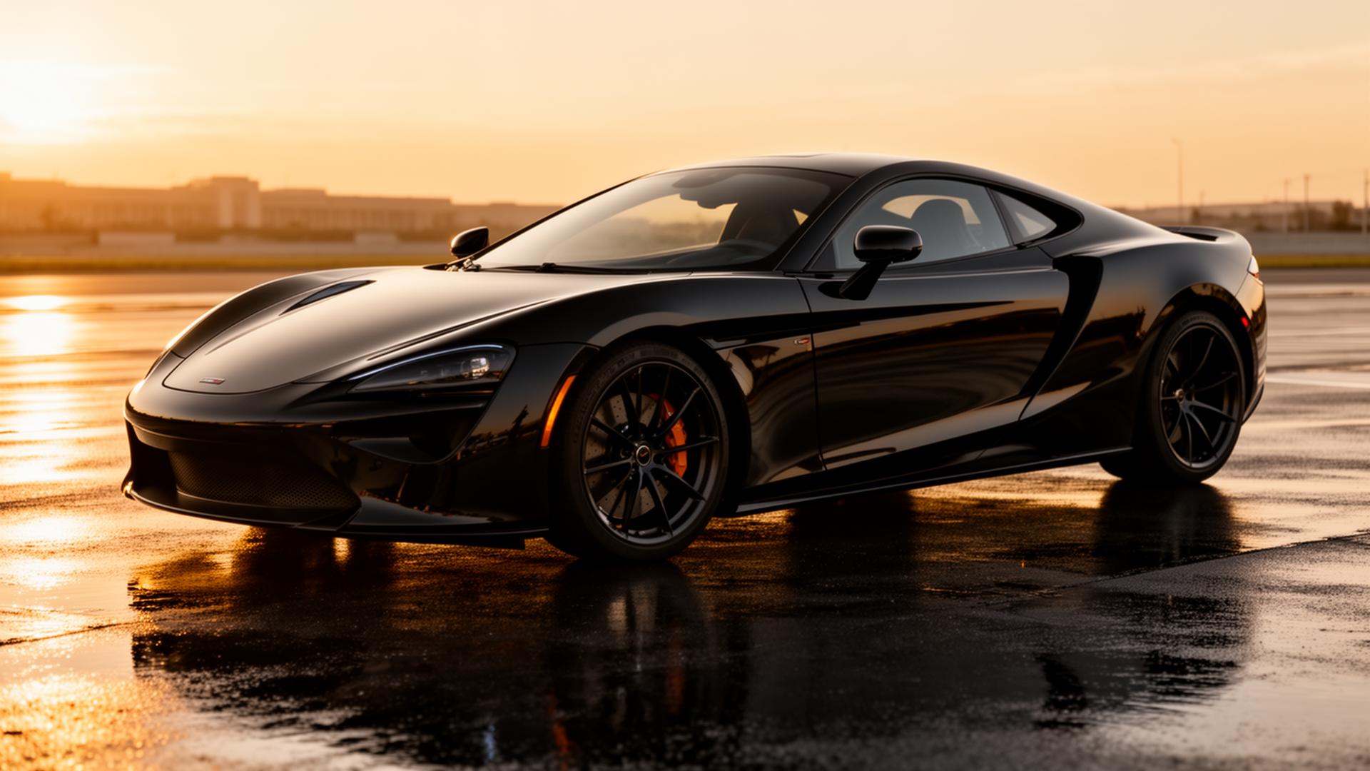 Freshly detailed luxury car at sunset